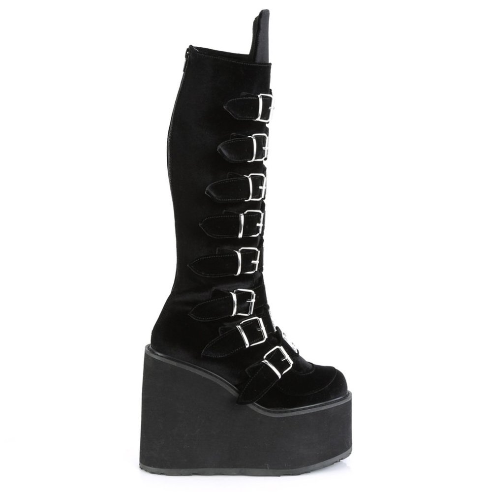 Black Gothic Platform Velvet Knee High Boots